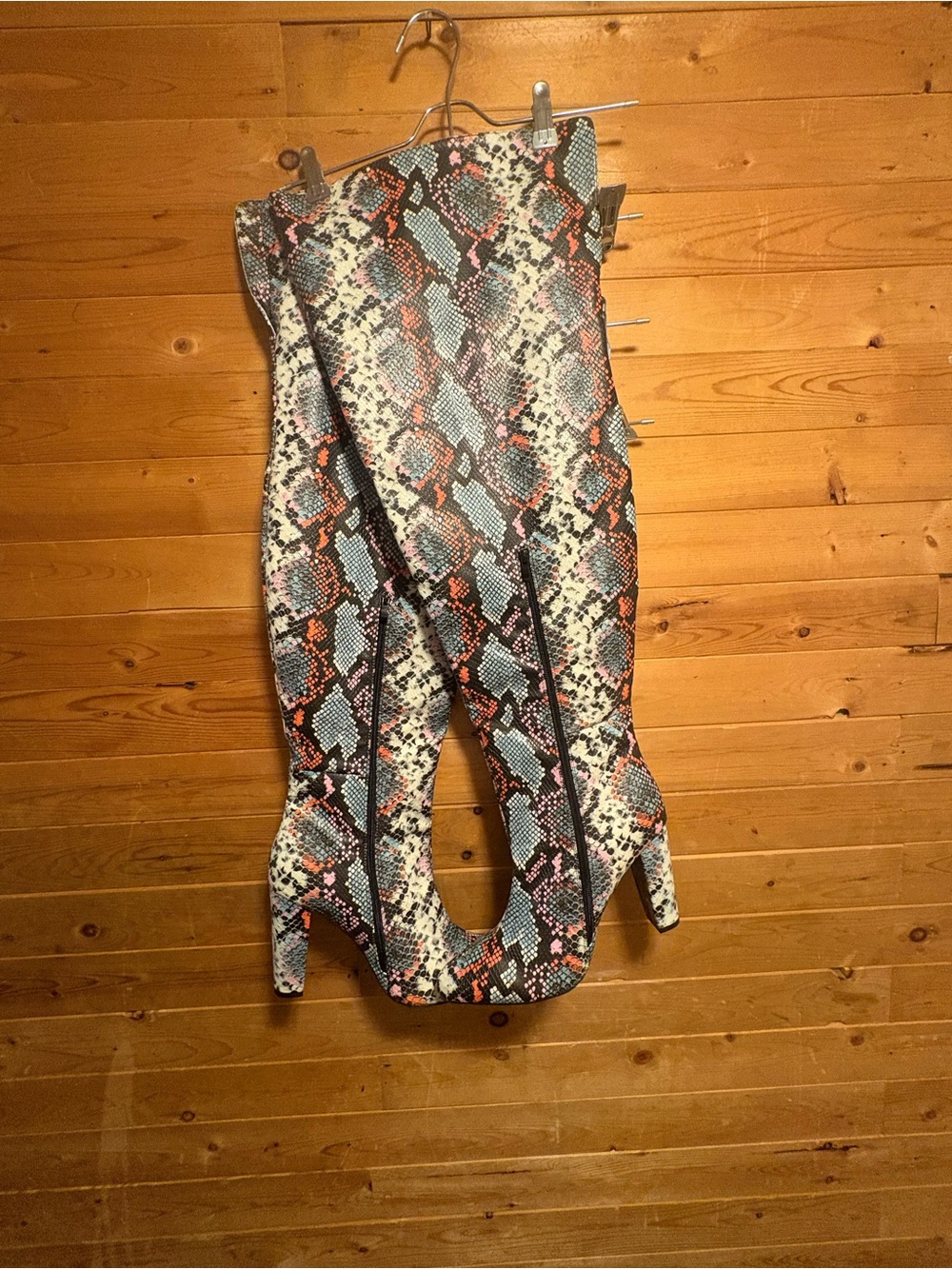 Dominique Nicole Over the Knee Multicolor Snake Print Leather Zip Boots 12W